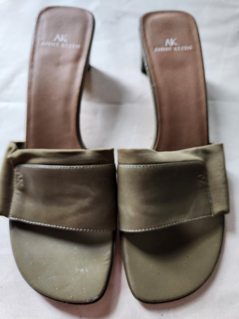 Anne Klein Olive Green Slide Sandals Block Heel Womens 7M